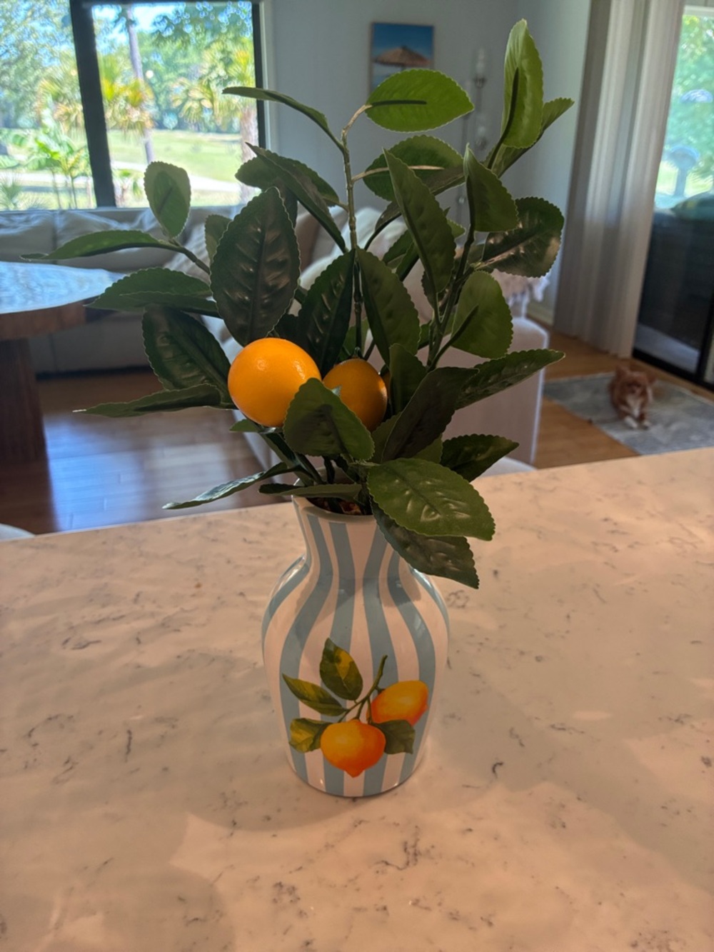 🍋 MacKenzie-Childs Inspired Coastal Lemon Vase w/ Faux Citrus Arrangement 🍋